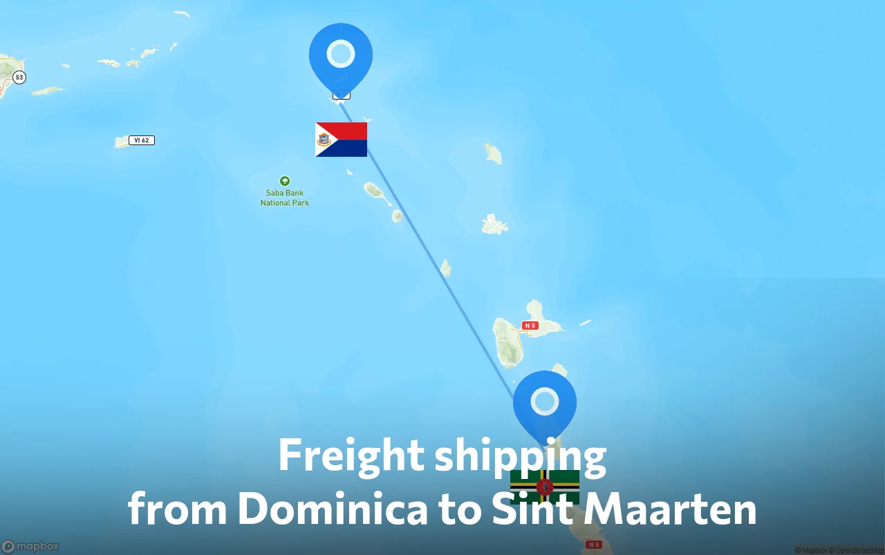 Shipping route from Dominica to Sint Maarten