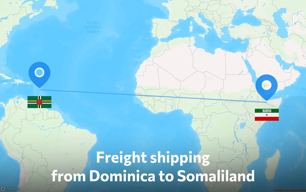 Shipping route from Dominica to Somaliland