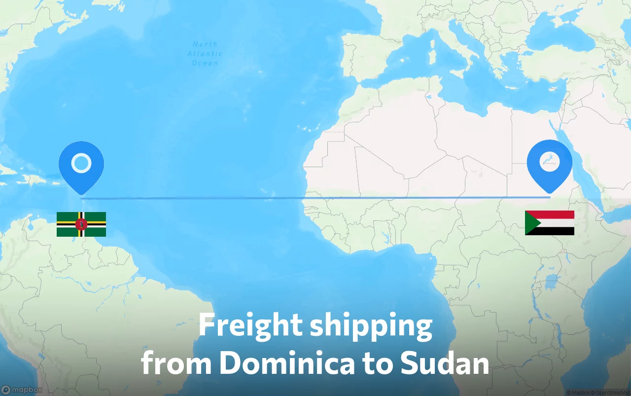 Shipping route from Dominica to Sudan