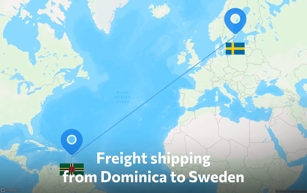 Shipping route from Dominica to Sweden