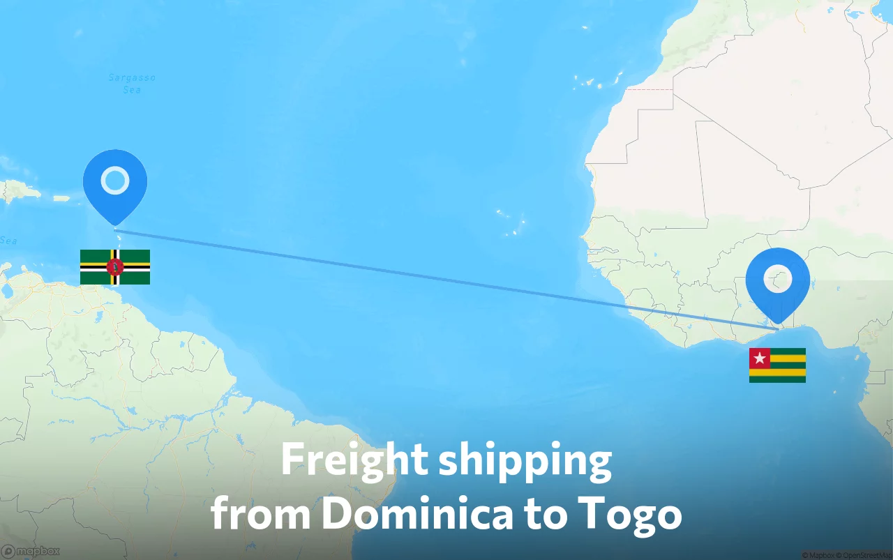 Shipping route from Dominica to Togo