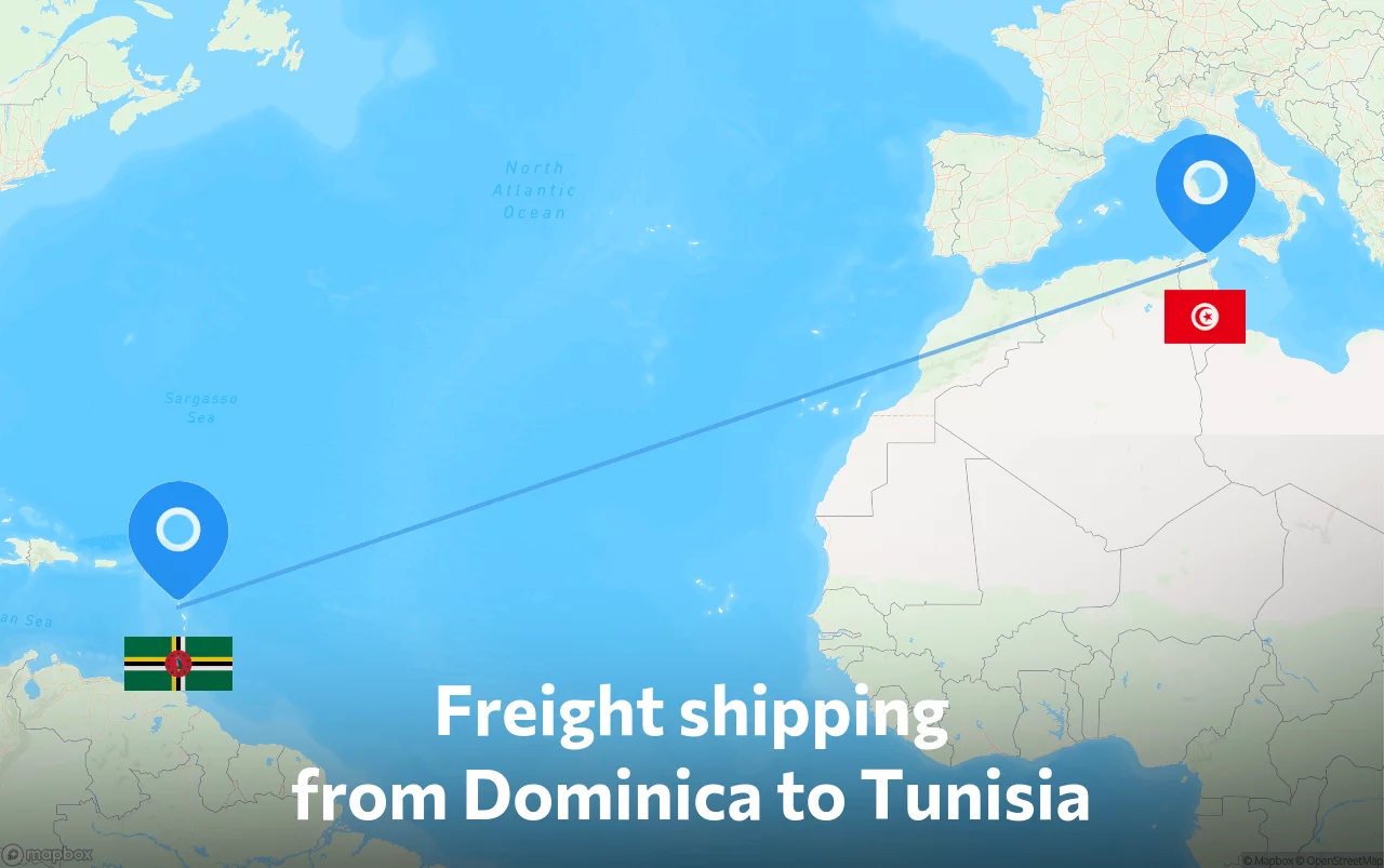 Shipping route from Dominica to Tunisia