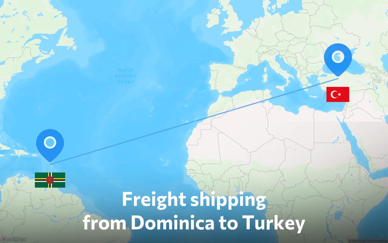 Shipping route from Dominica to Turkey