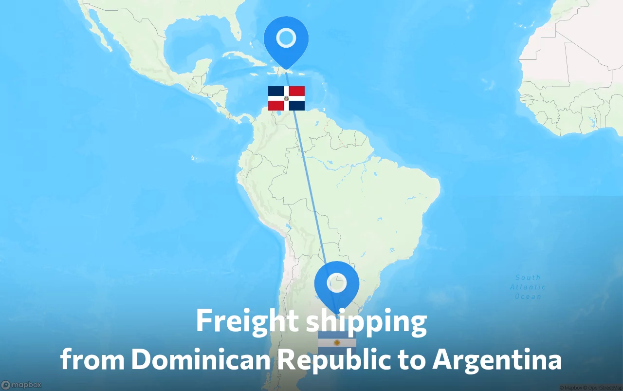 Shipping route from Dominican Republic to Argentina