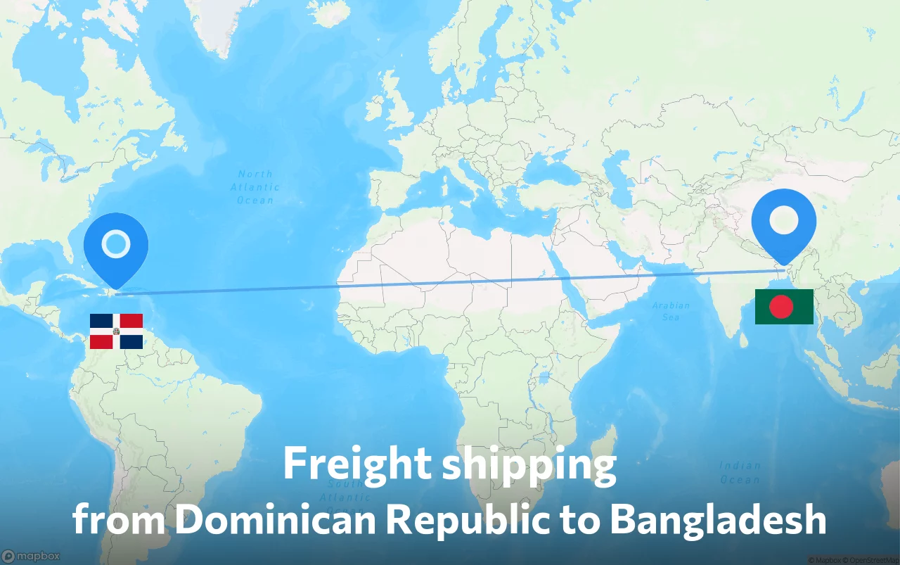Shipping route from Dominican Republic to Bangladesh