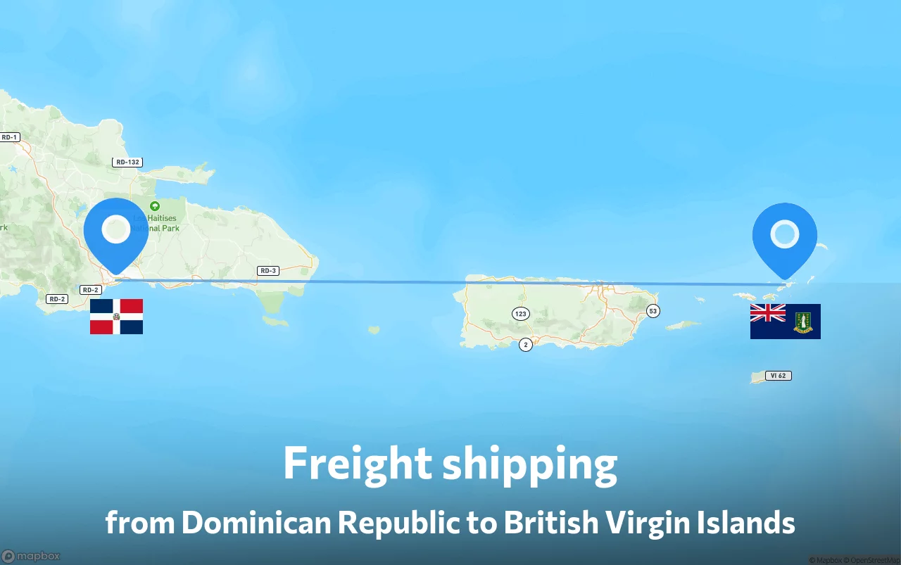 Shipping route from Dominican Republic to British Virgin Islands