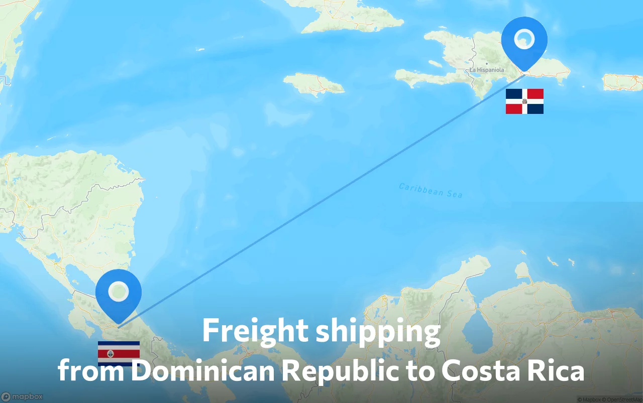 Shipping route from Dominican Republic to Costa Rica