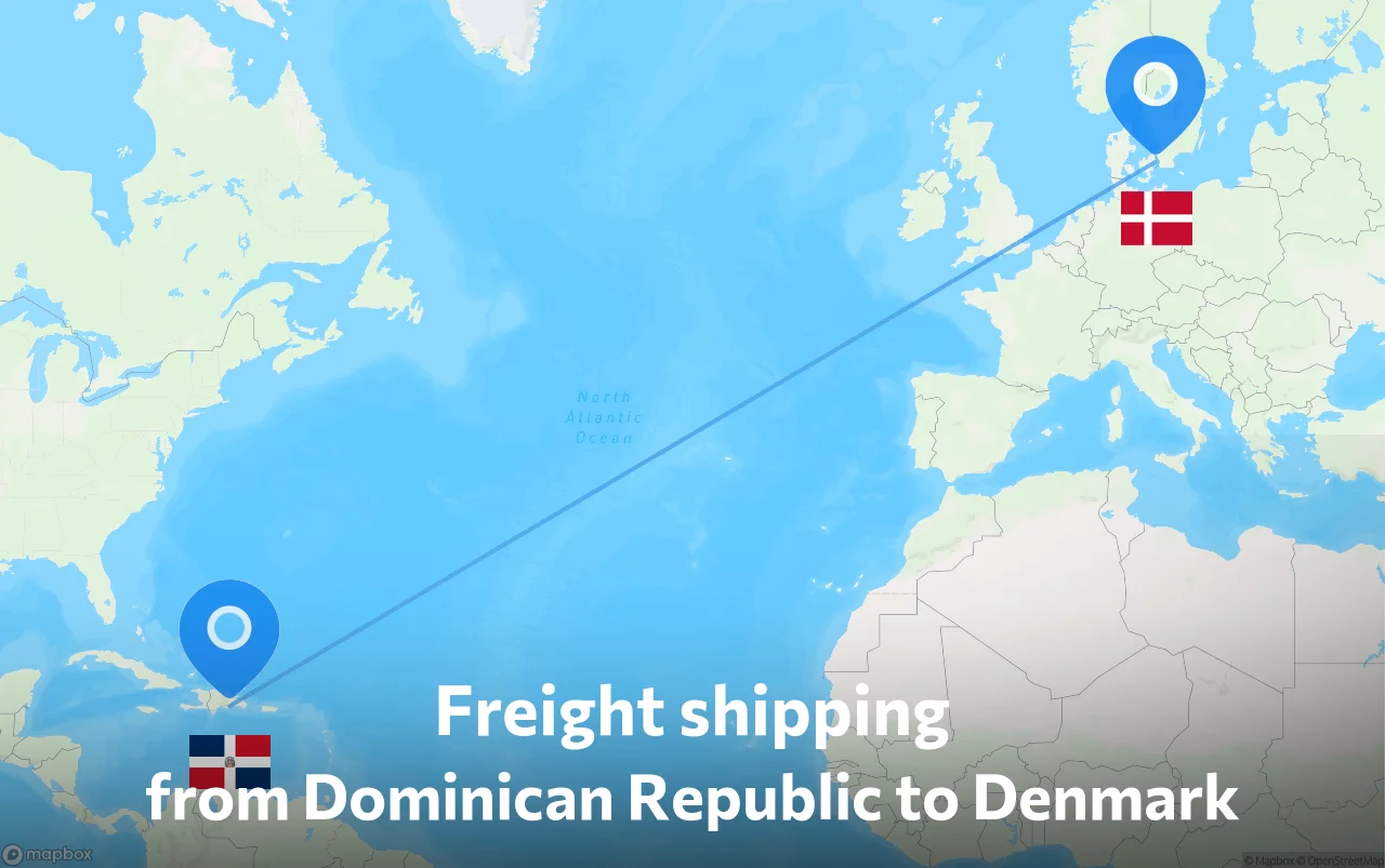 Shipping route from Dominican Republic to Denmark