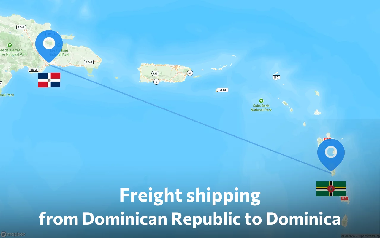 Shipping route from Dominican Republic to Dominica