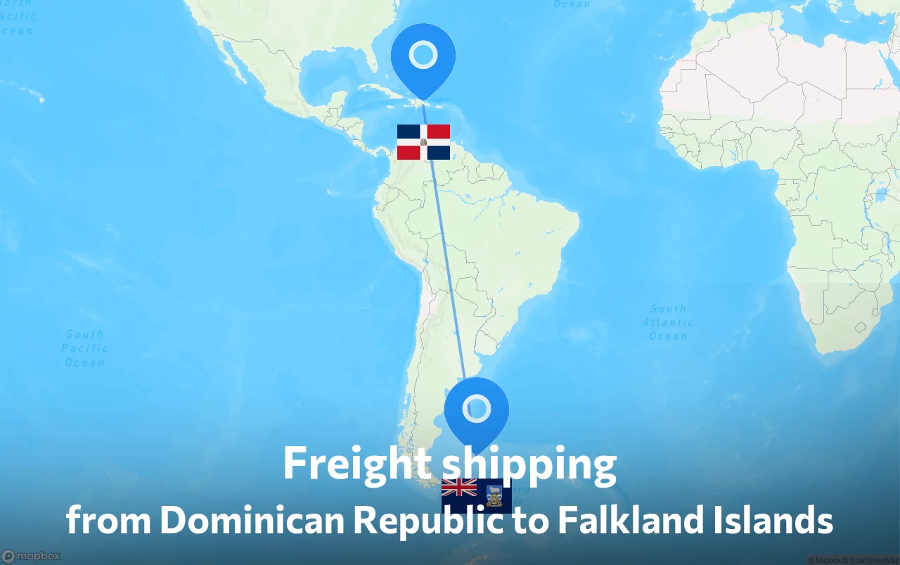 Shipping route from Dominican Republic to Falkland Islands