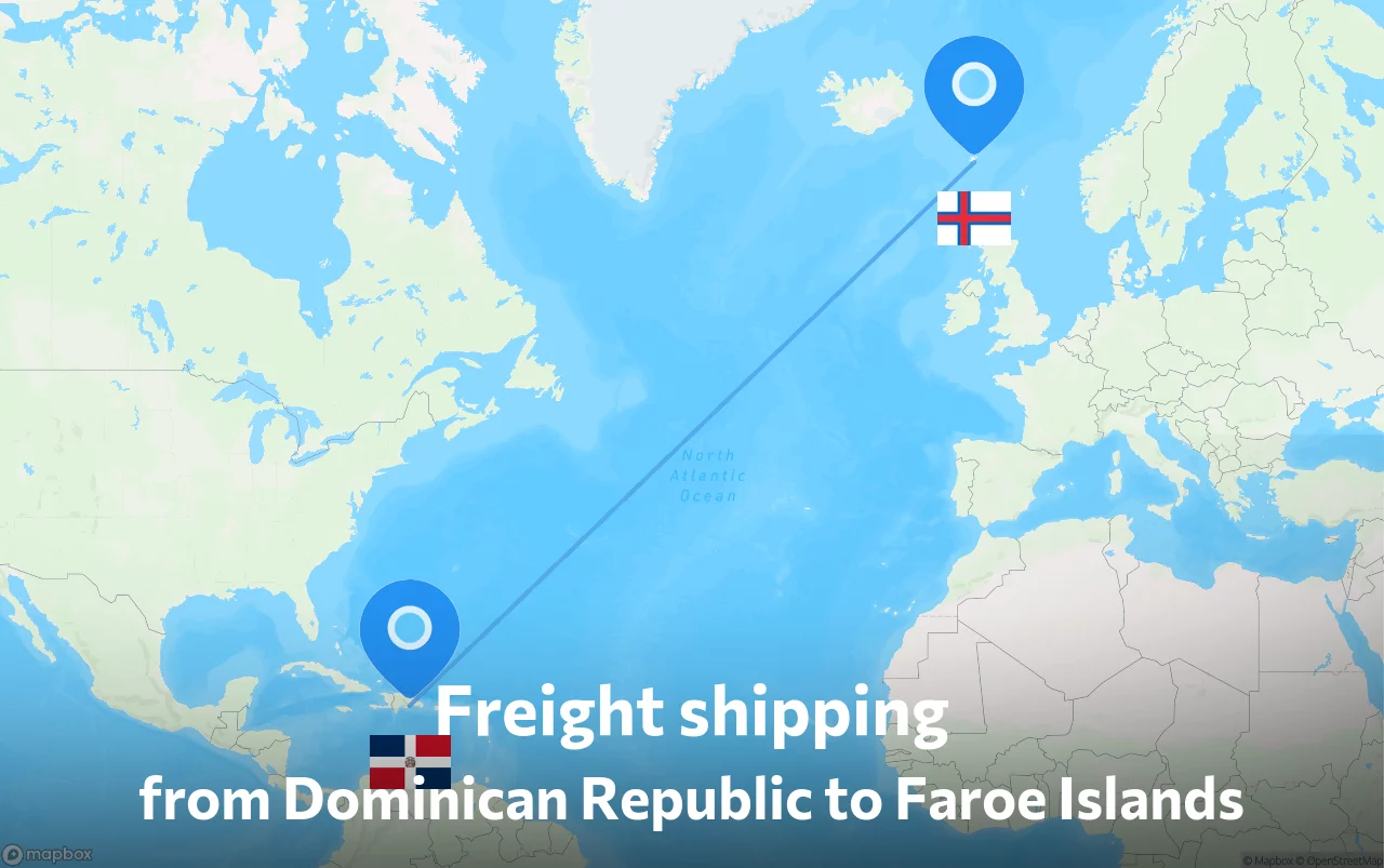 Shipping route from Dominican Republic to Faroe Islands