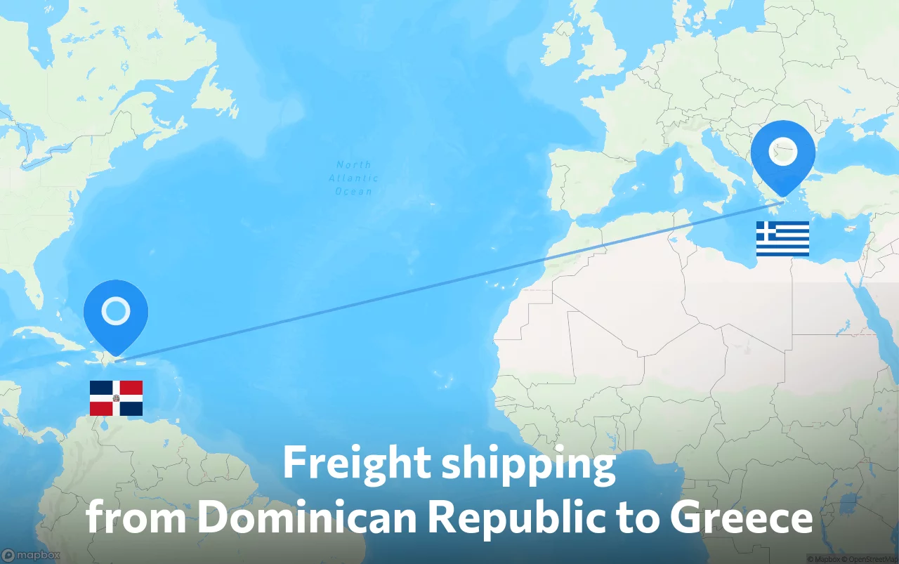 Shipping route from Dominican Republic to Greece
