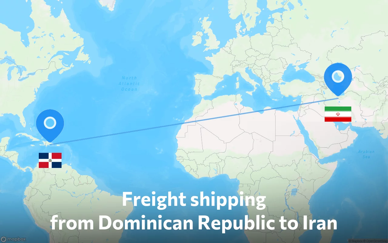 Shipping route from Dominican Republic to Iran
