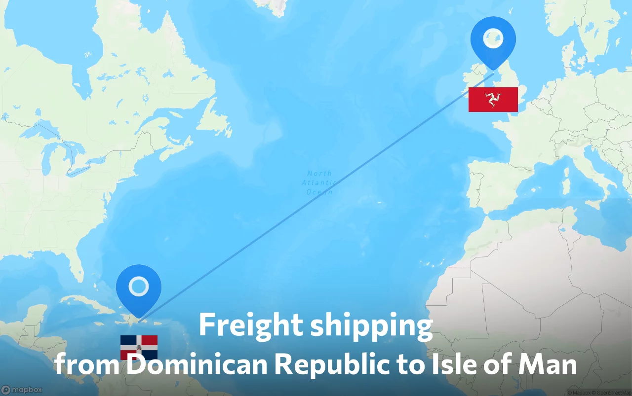 Shipping route from Dominican Republic to Isle of Man