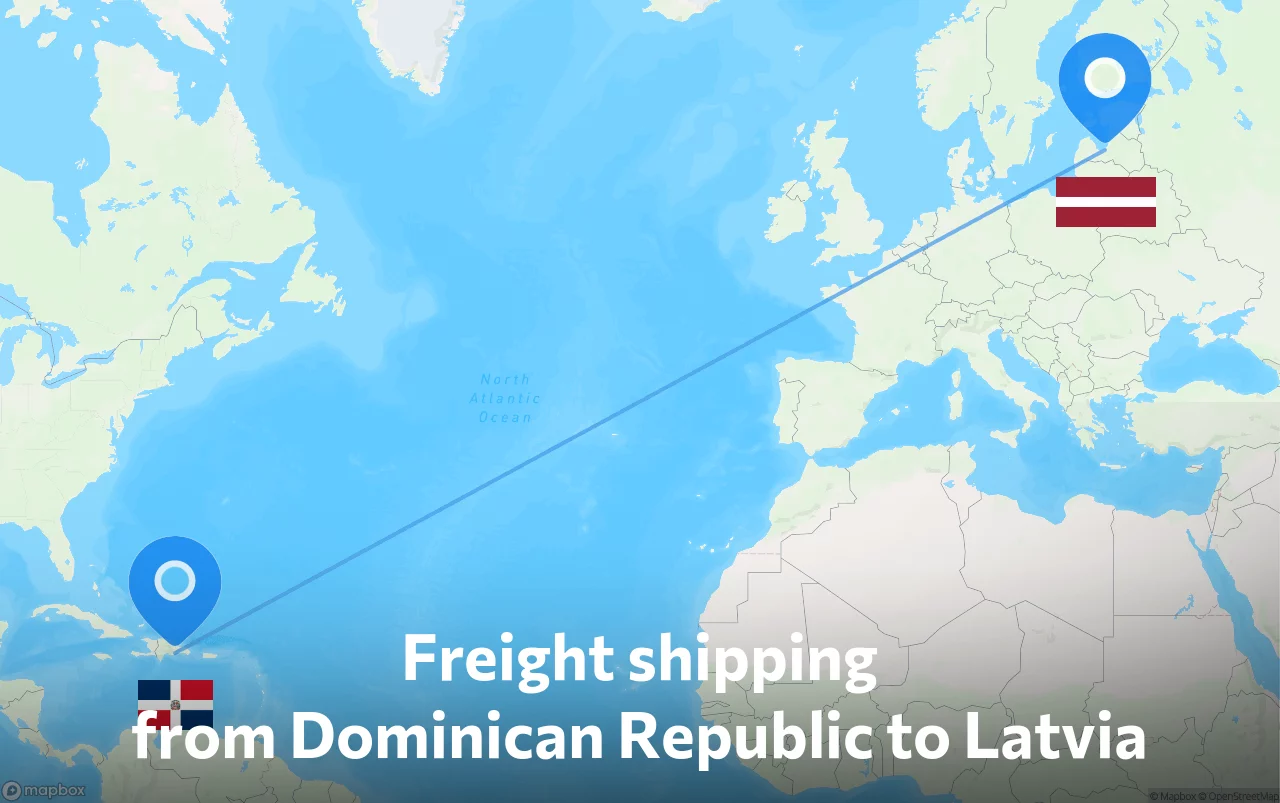 Shipping route from Dominican Republic to Latvia