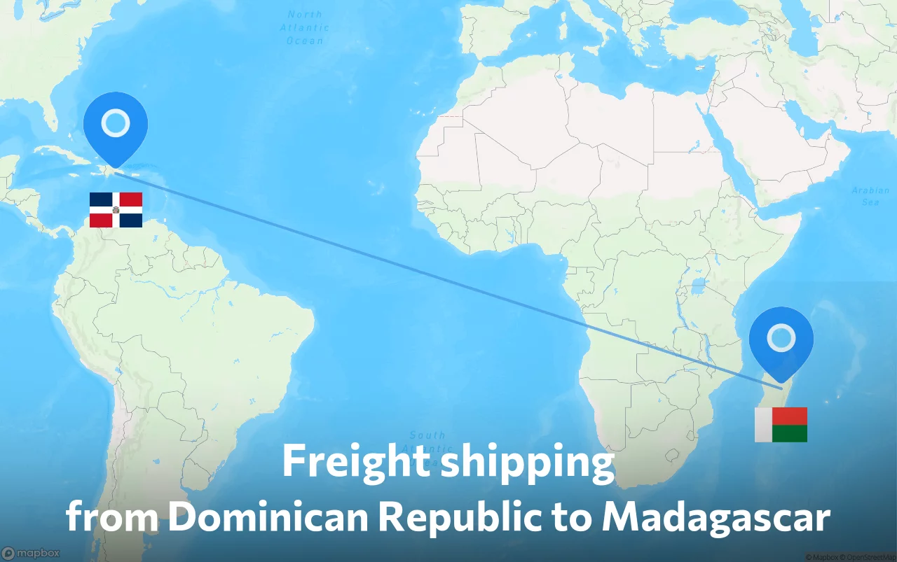 Shipping route from Dominican Republic to Madagascar