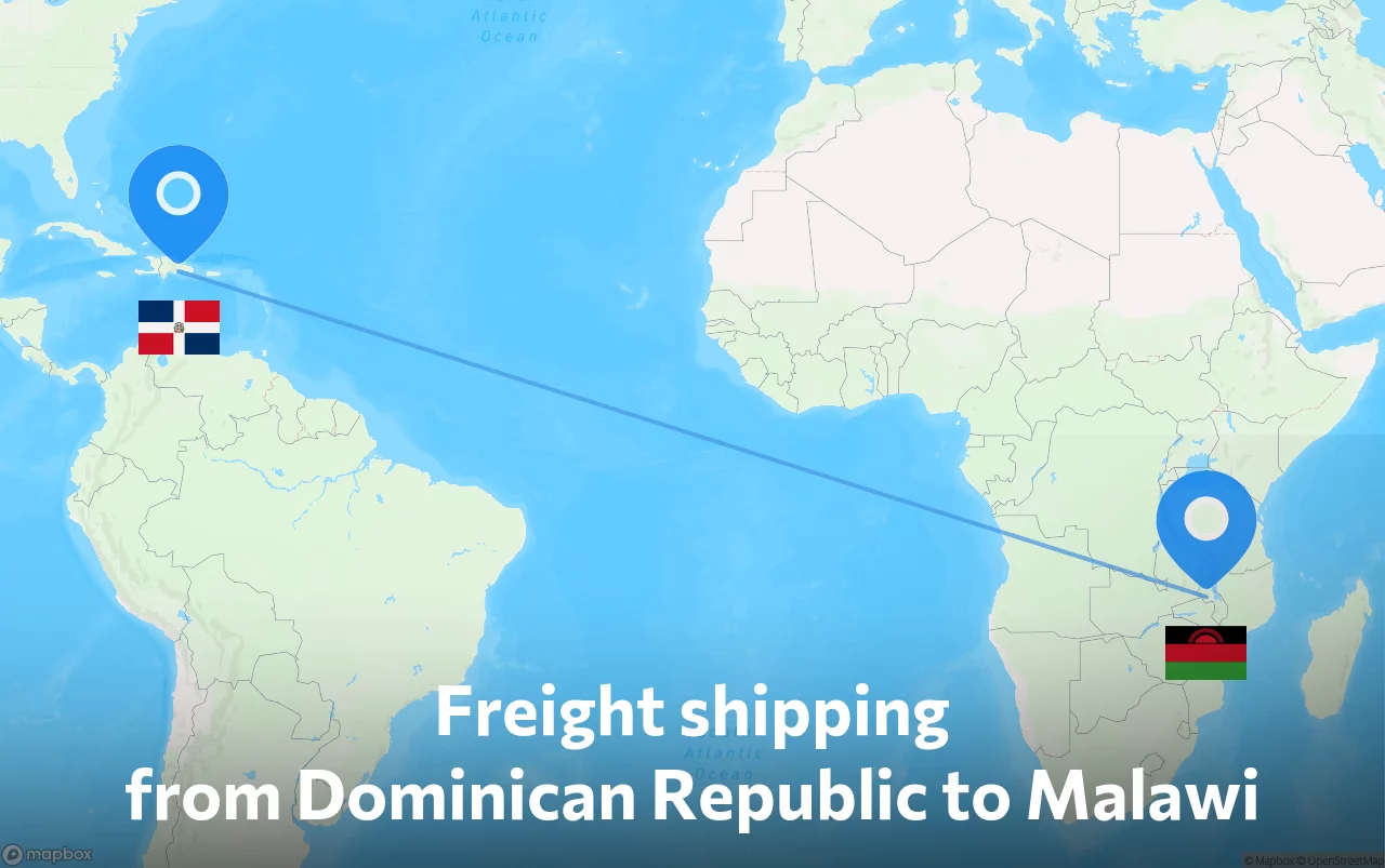 Shipping route from Dominican Republic to Malawi