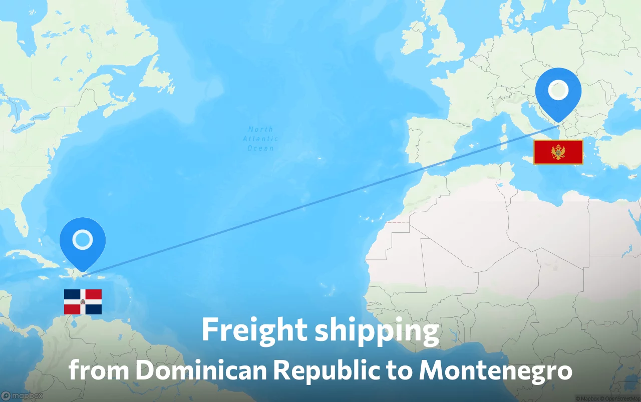 Shipping route from Dominican Republic to Montenegro