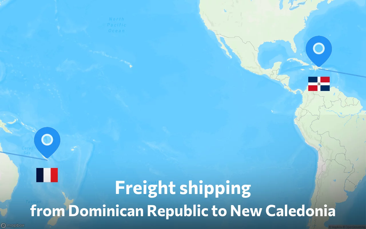 Shipping route from Dominican Republic to New Caledonia