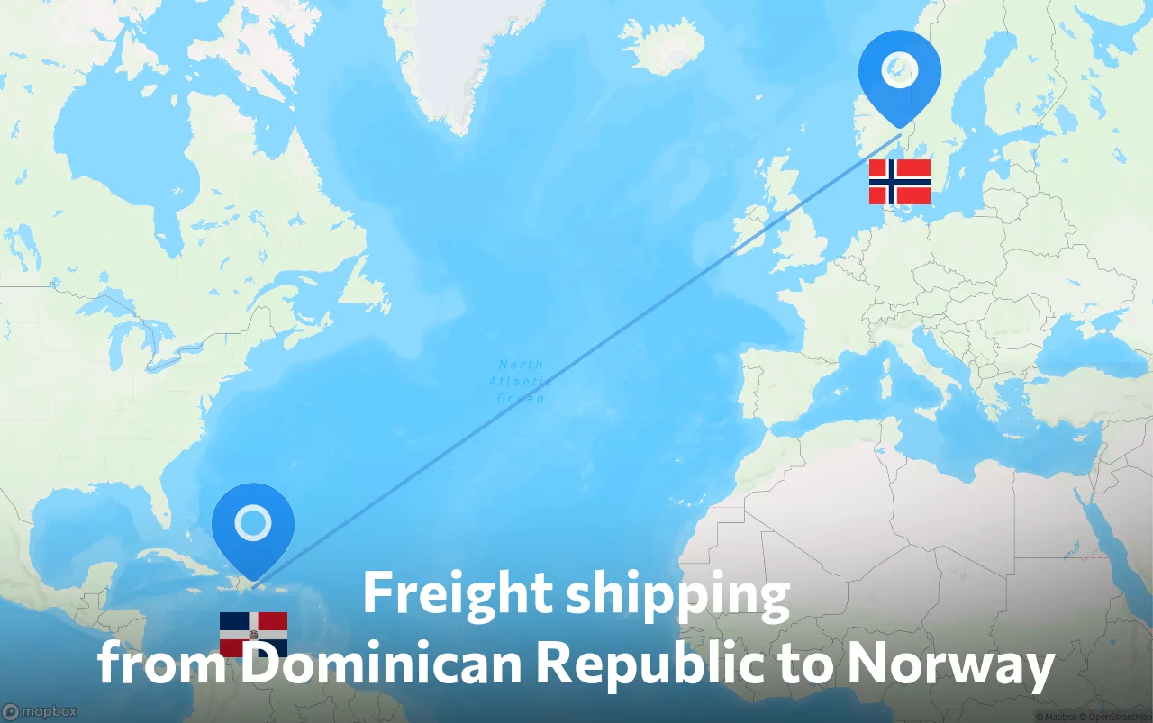 Shipping route from Dominican Republic to Norway