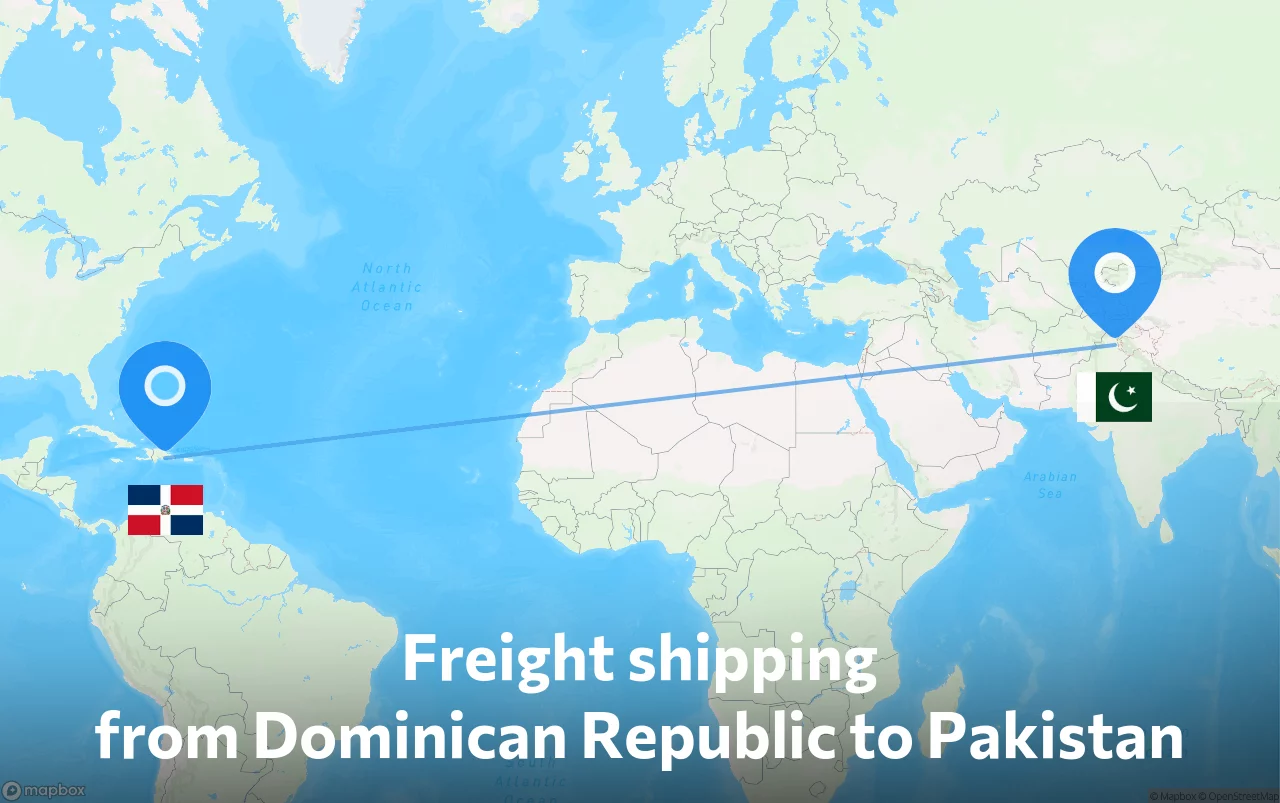 Shipping route from Dominican Republic to Pakistan