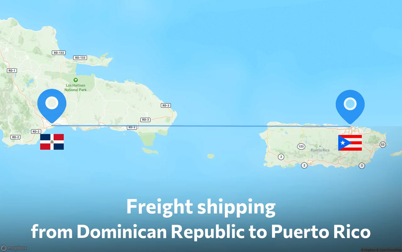 Shipping route from Dominican Republic to Puerto Rico