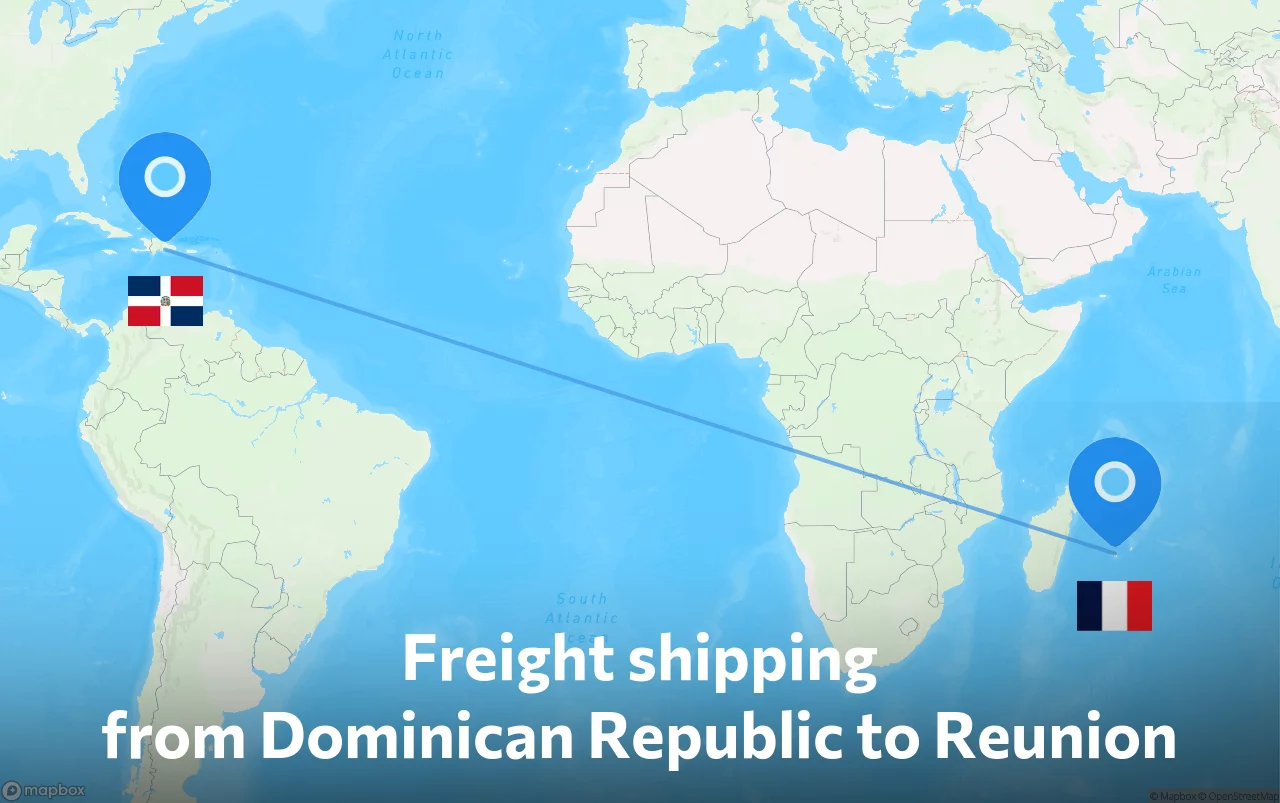 Shipping route from Dominican Republic to Reunion