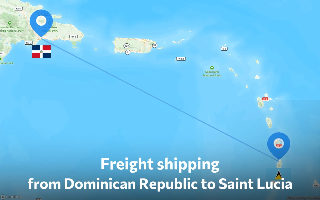 Shipping route from Dominican Republic to Saint Lucia