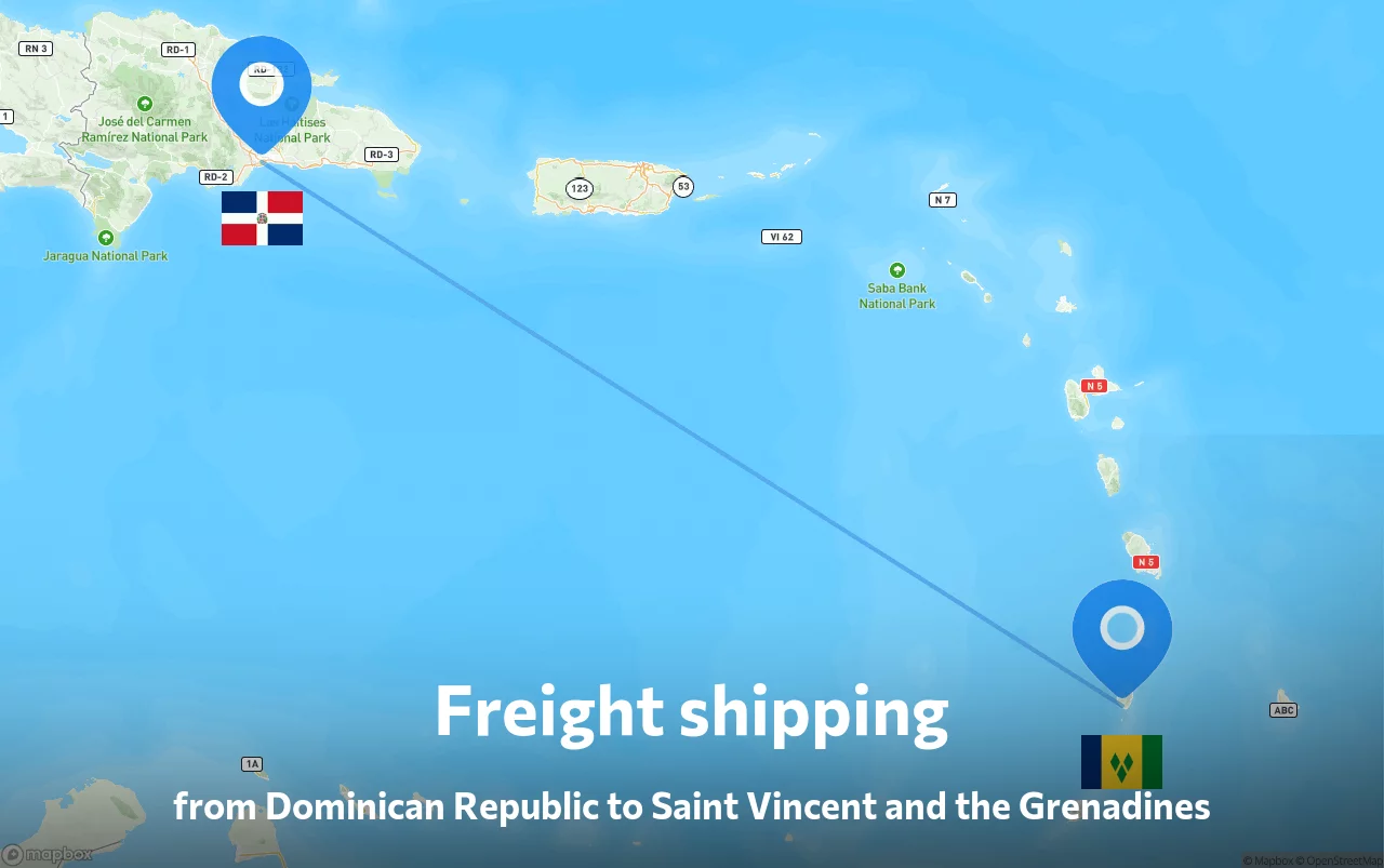 Shipping route from Dominican Republic to Saint Vincent and the Grenadines