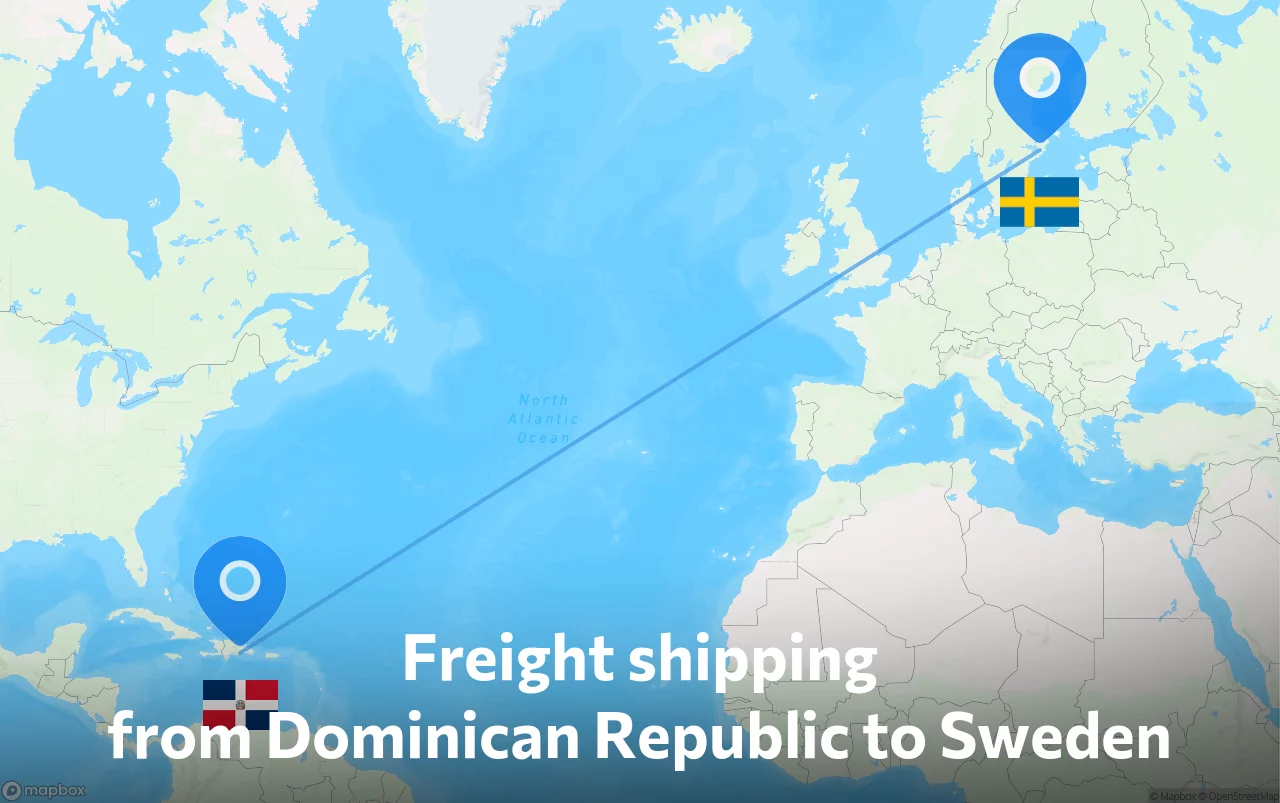 Shipping route from Dominican Republic to Sweden