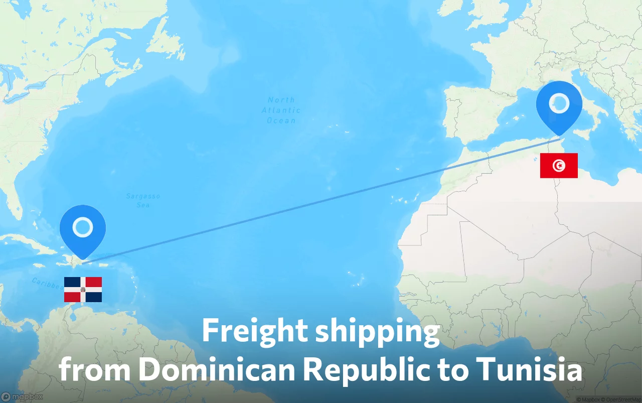 Shipping route from Dominican Republic to Tunisia