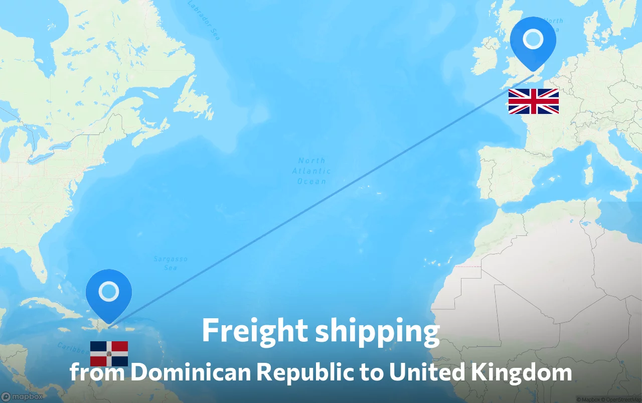 Shipping route from Dominican Republic to United Kingdom