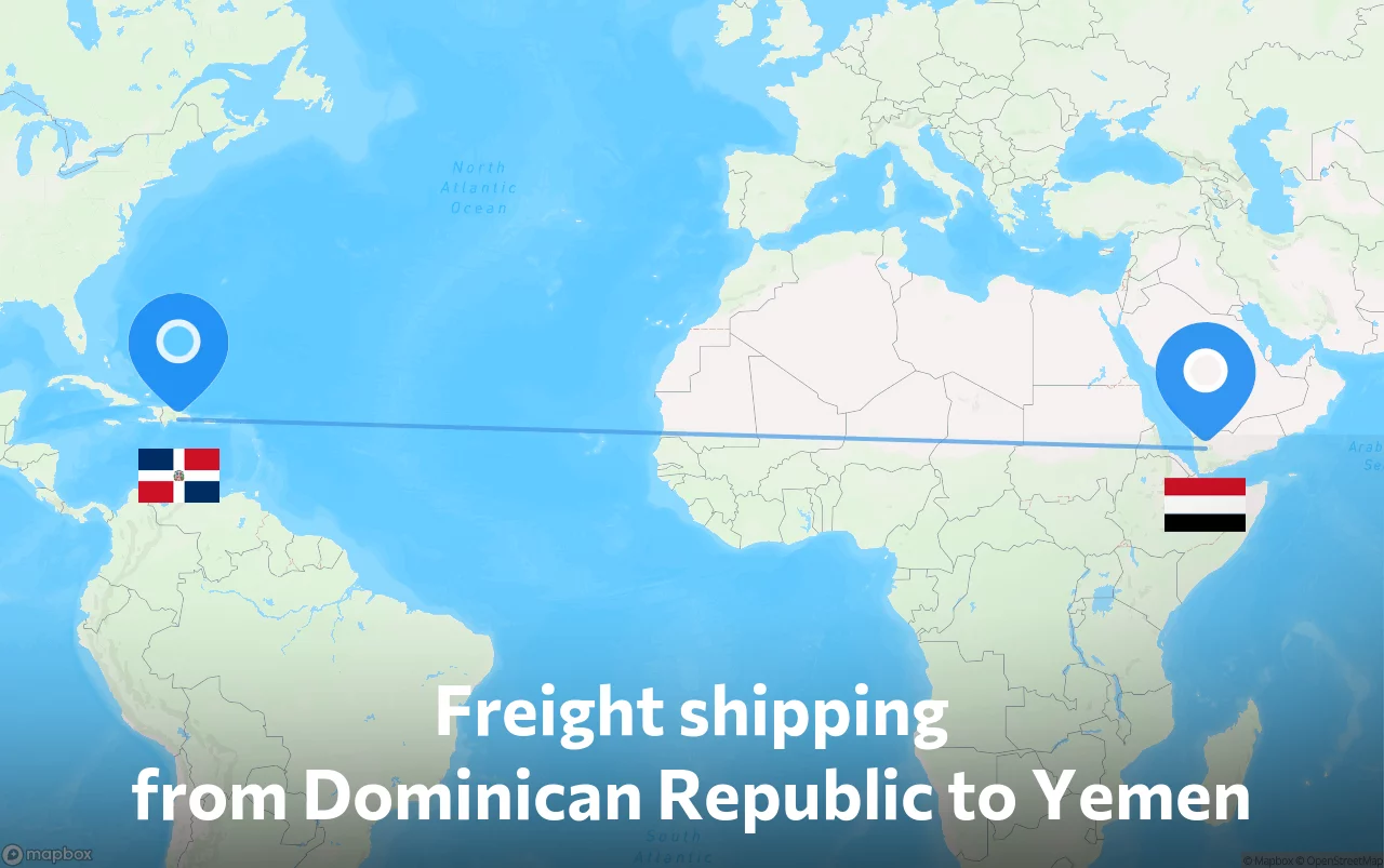 Shipping route from Dominican Republic to Yemen