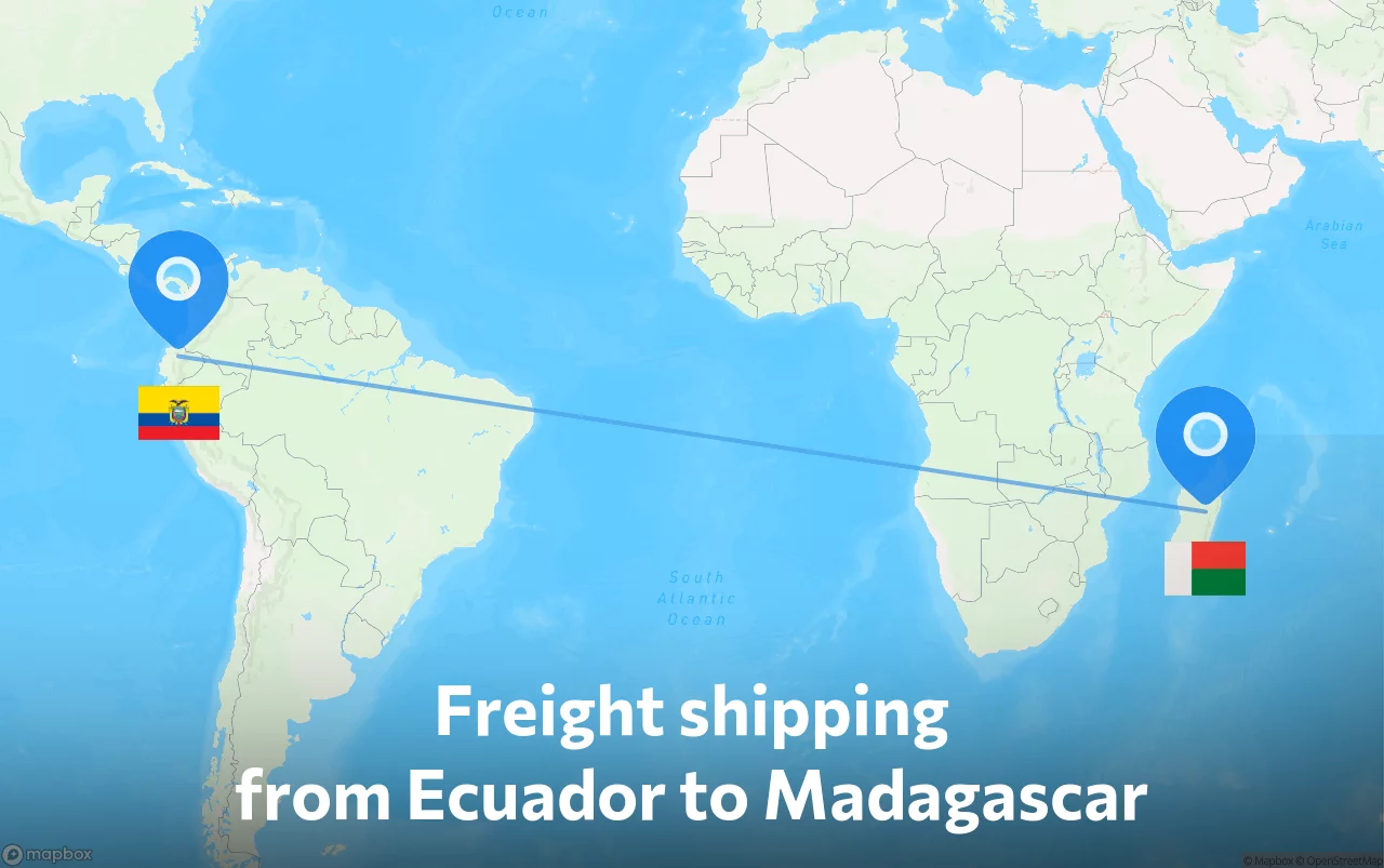 Shipping route from Ecuador to Madagascar