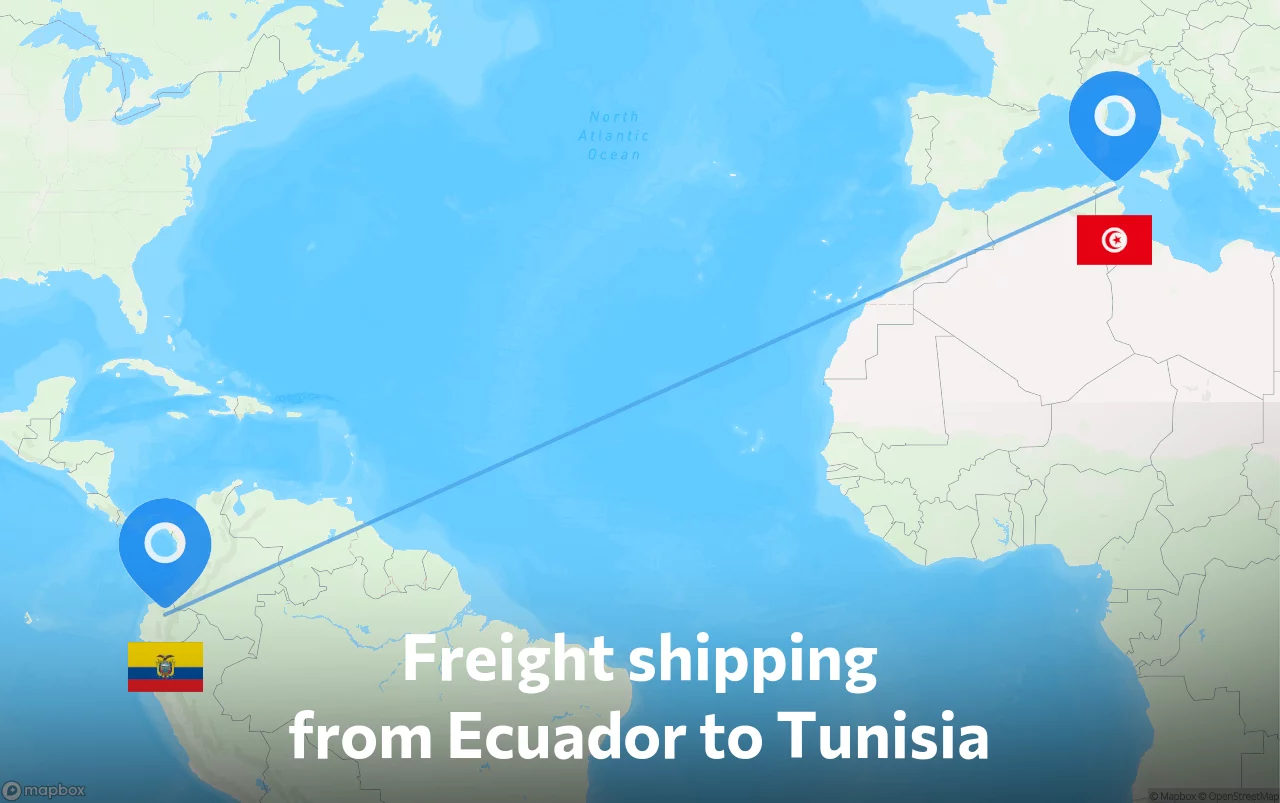 Shipping route from Ecuador to Tunisia