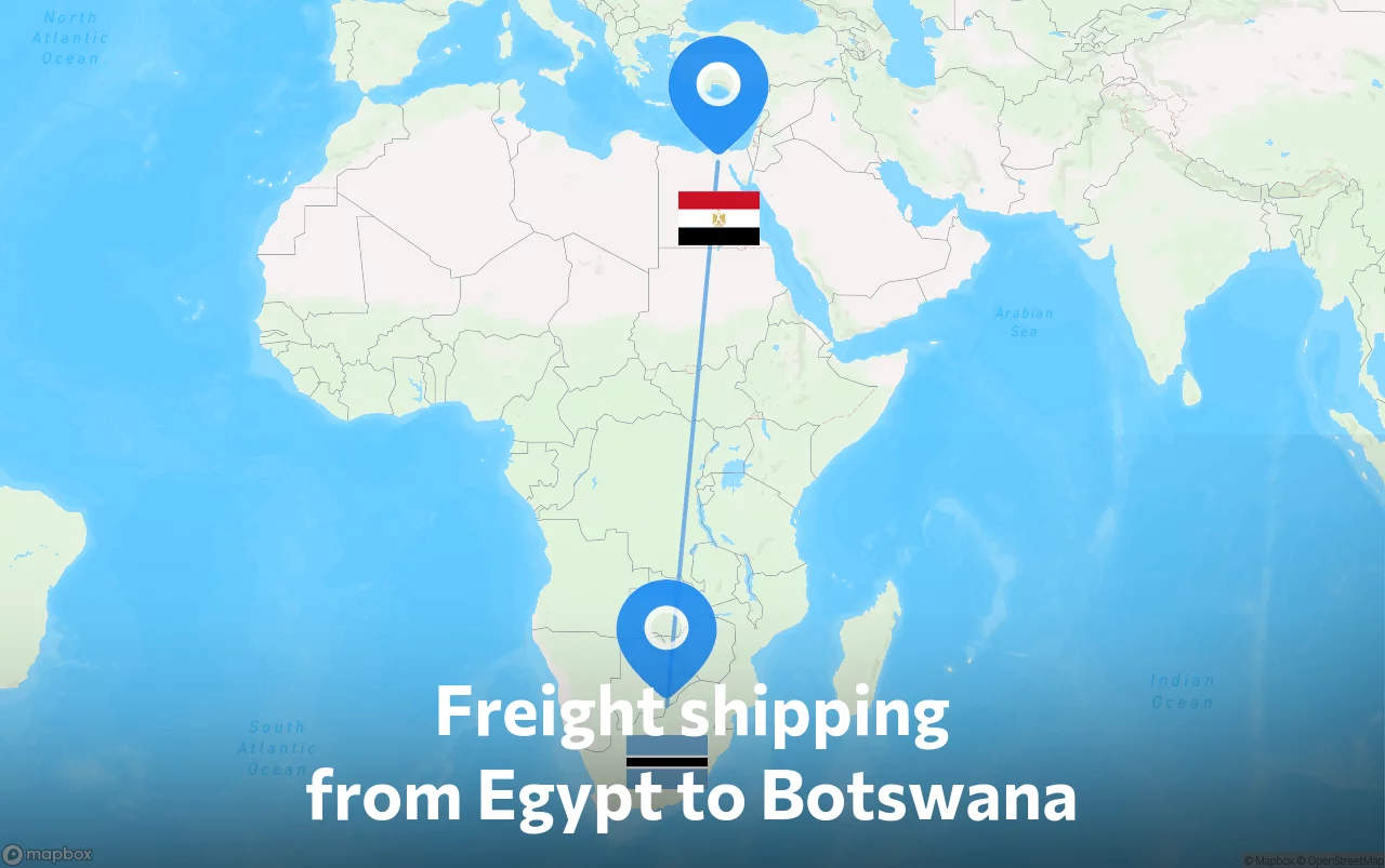 Shipping route from Egypt to Botswana