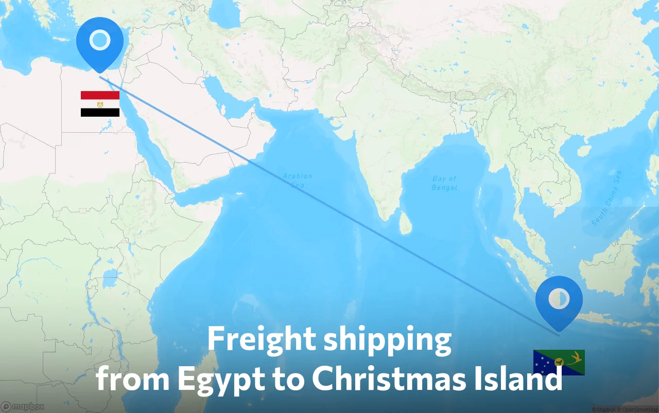 Shipping route from Egypt to Christmas Island