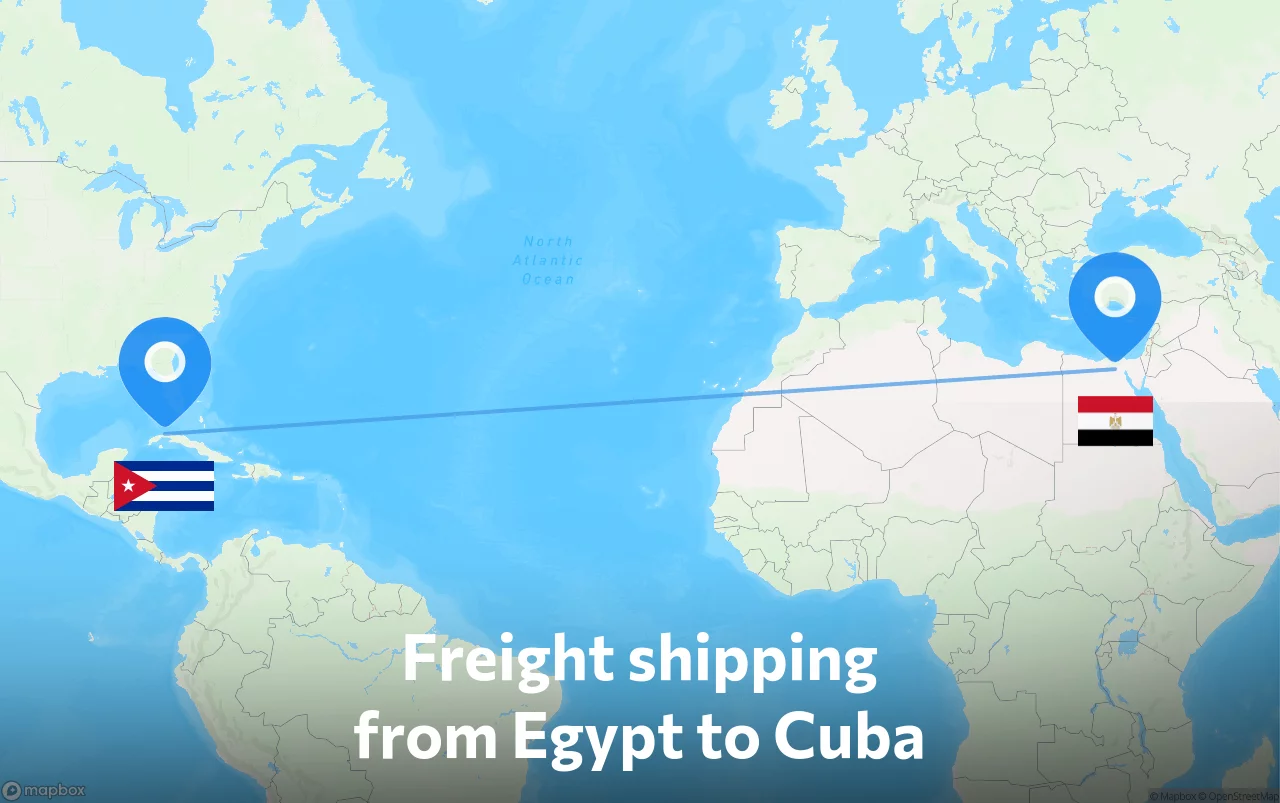 Shipping route from Egypt to Cuba