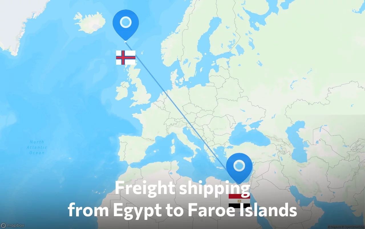 Shipping route from Egypt to Faroe Islands