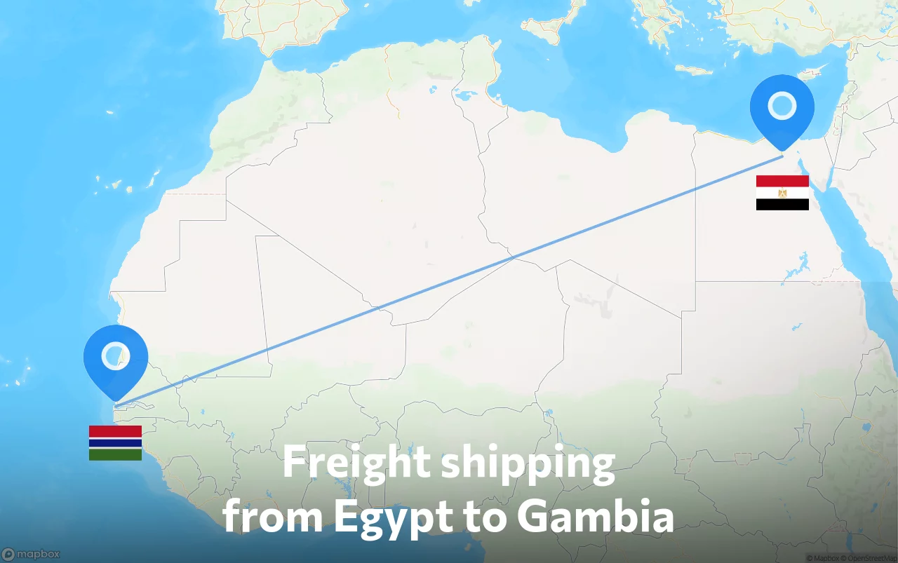 Shipping route from Egypt to Gambia