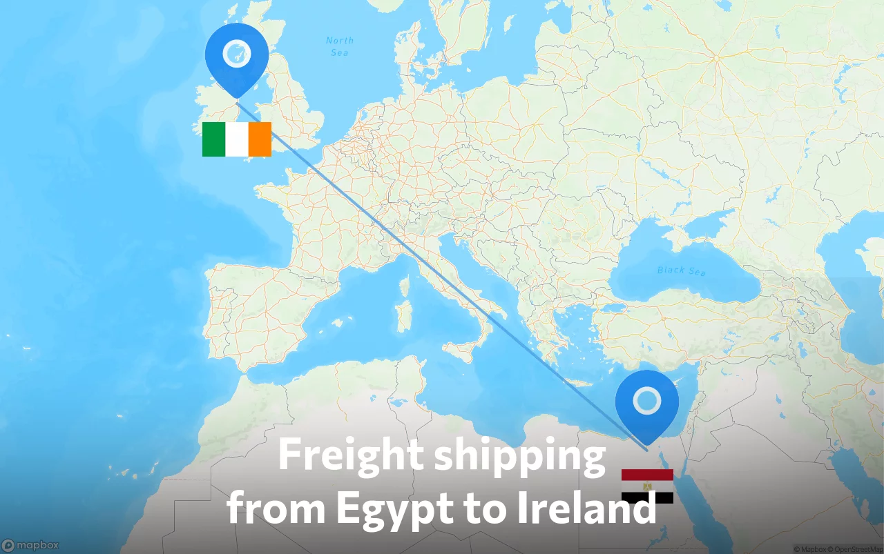 Shipping route from Egypt to Ireland