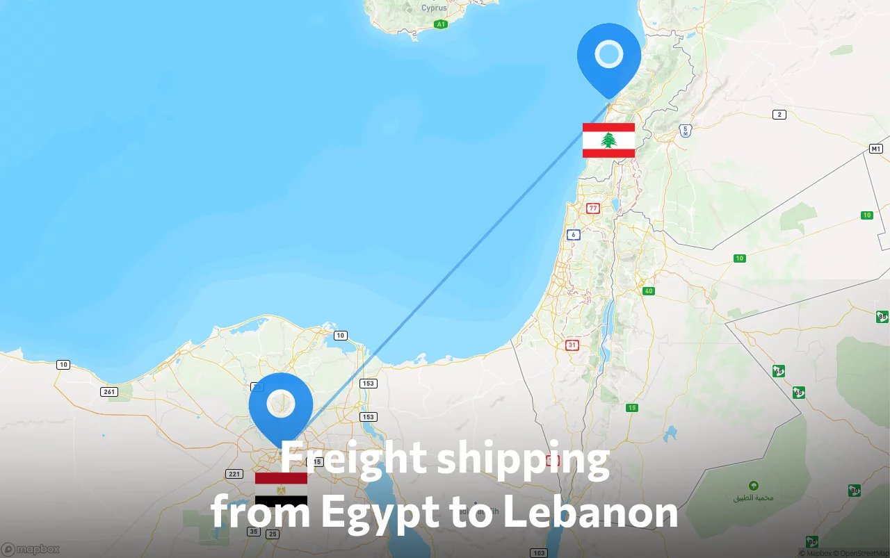 Shipping route from Egypt to Lebanon