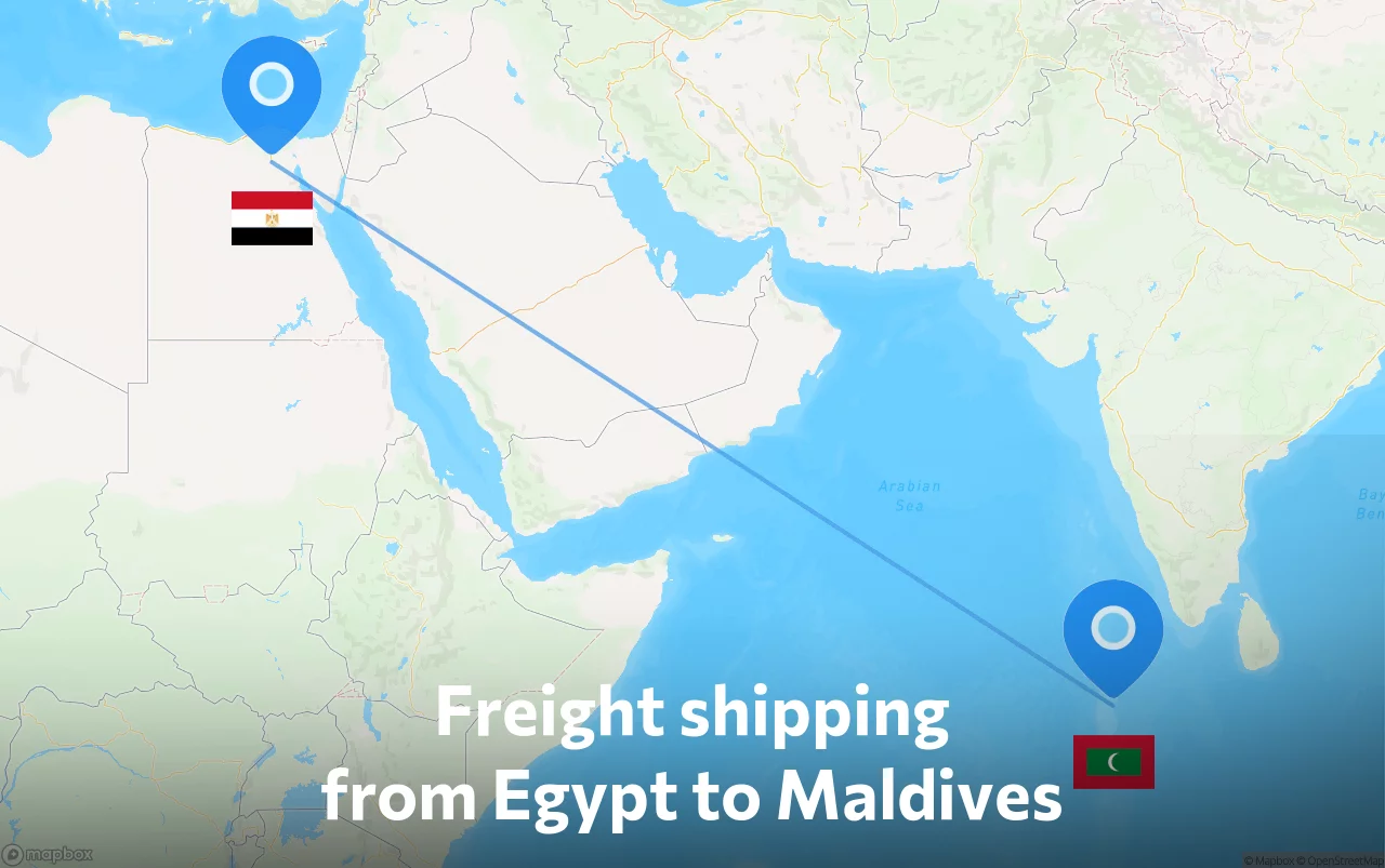 Shipping route from Egypt to Maldives