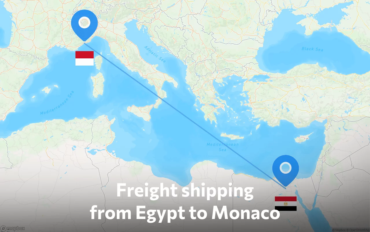 Shipping route from Egypt to Monaco