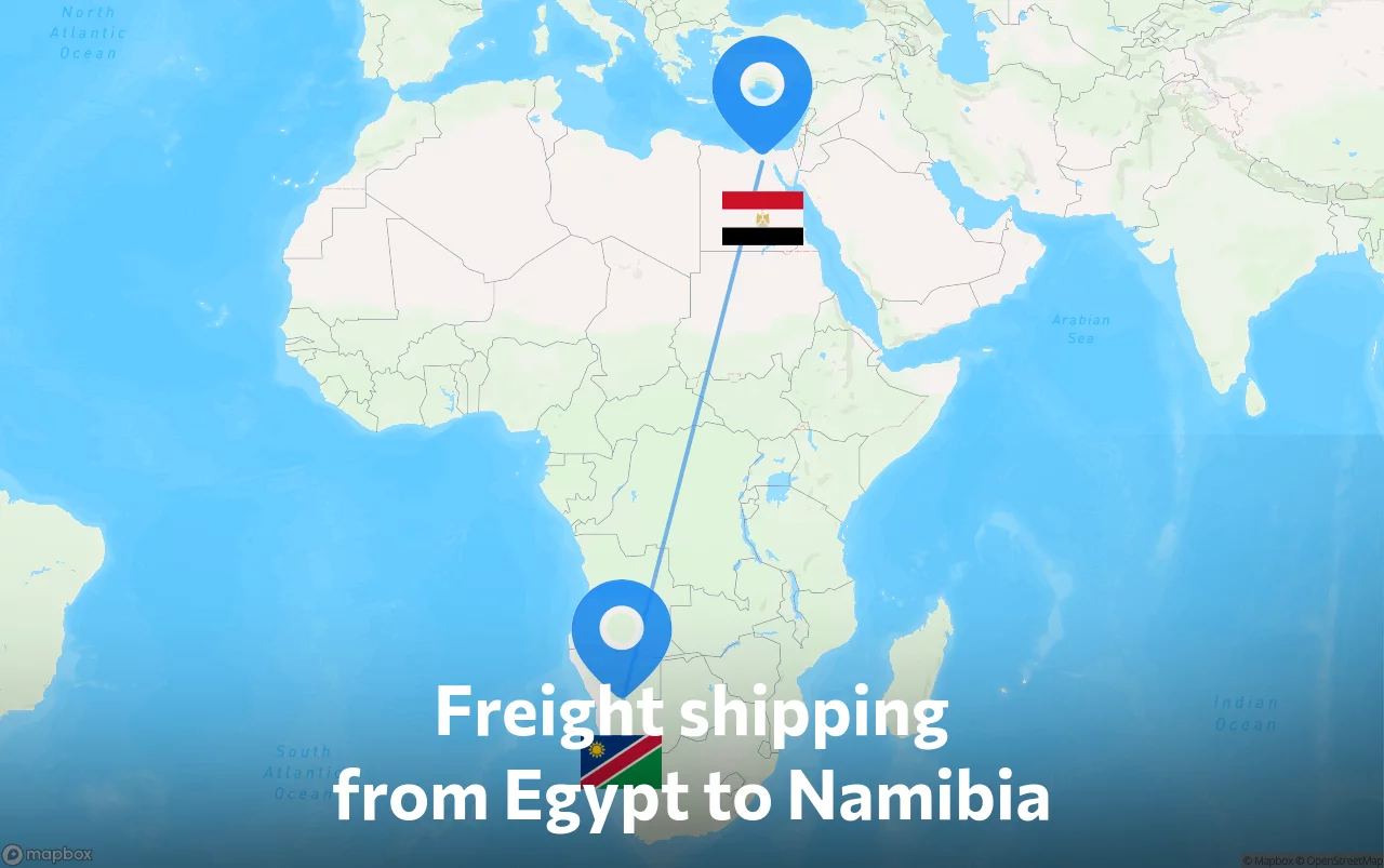 Shipping route from Egypt to Namibia