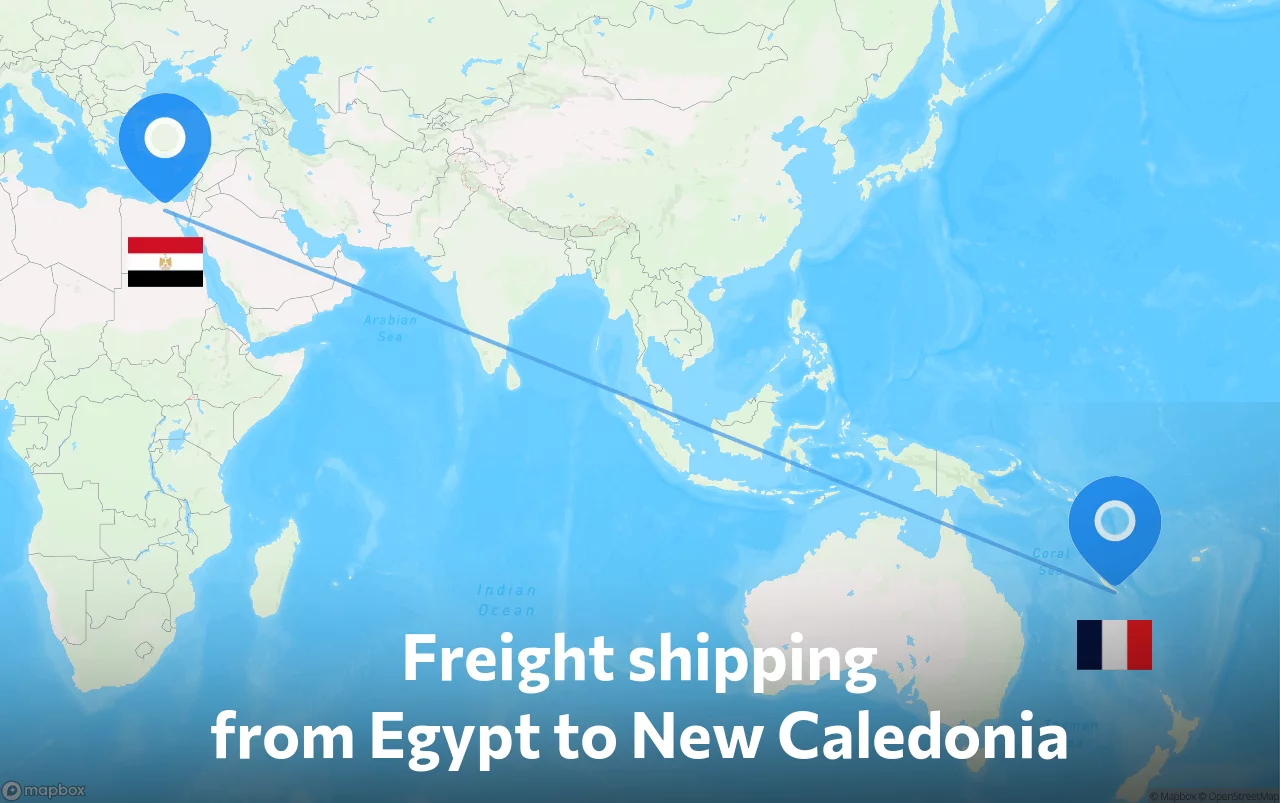 Shipping route from Egypt to New Caledonia