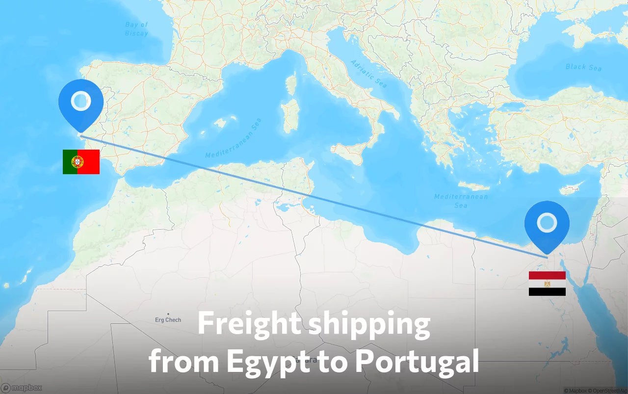 Shipping route from Egypt to Portugal