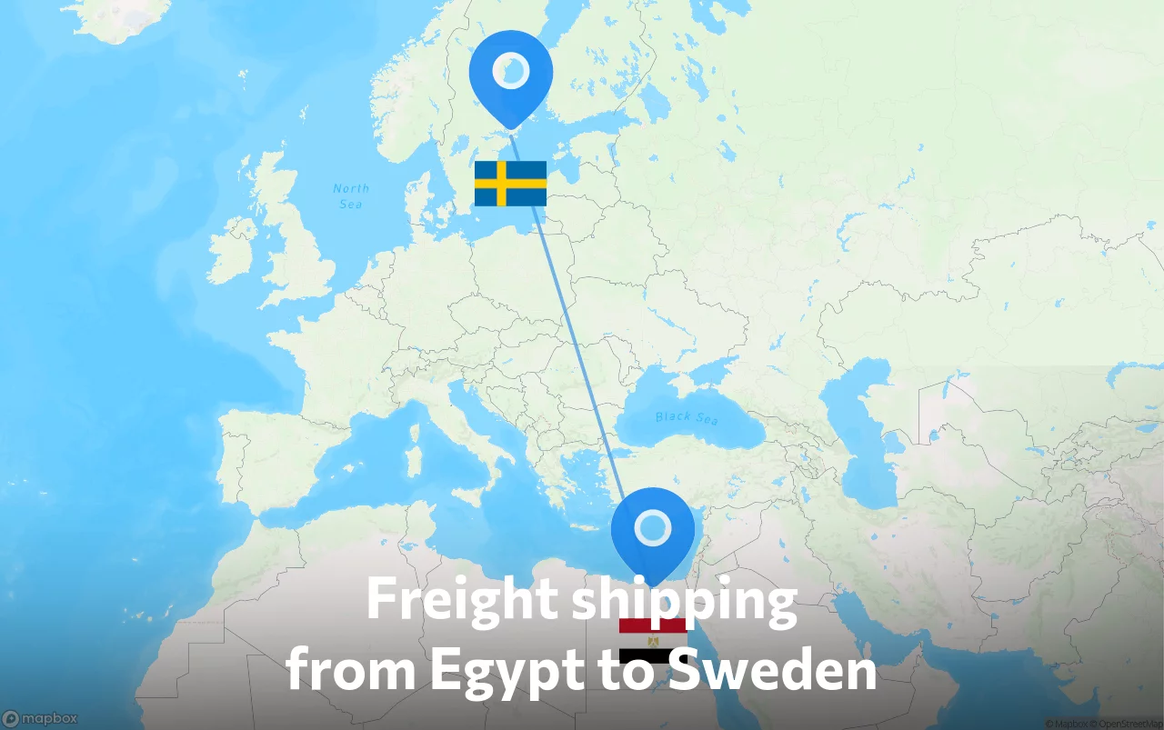 Shipping route from Egypt to Sweden