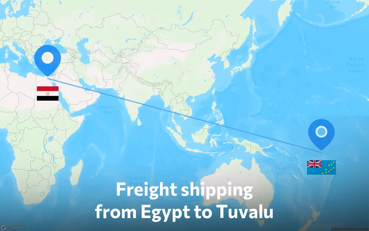Shipping route from Egypt to Tuvalu