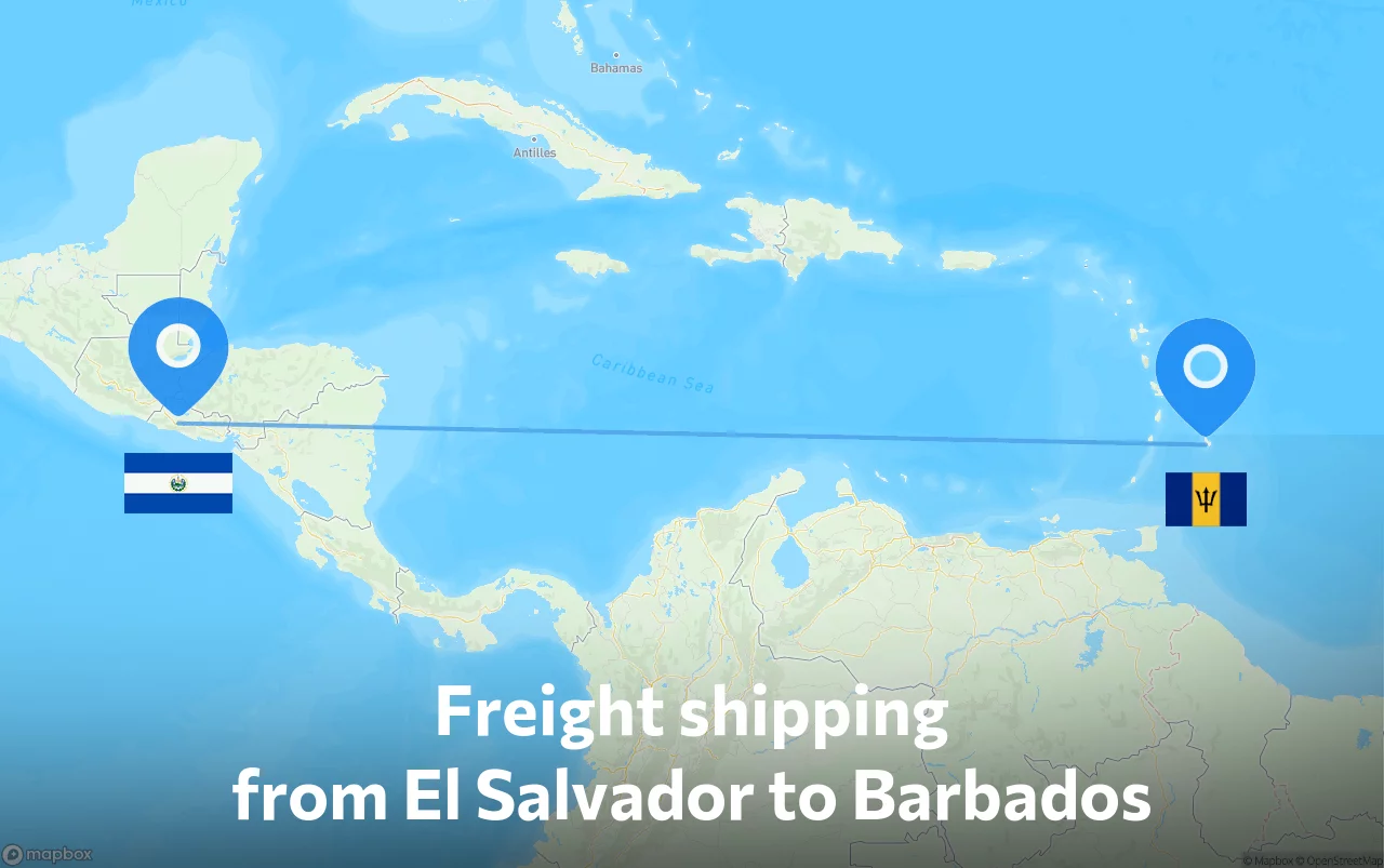 Shipping route from El Salvador to Barbados